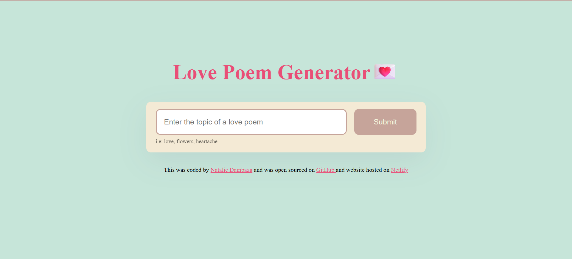 Love Poem Generator Project Preview